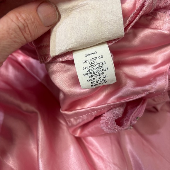Vintage 80s Pink Lace Puff Sleeve Satin Dress Bow Back Formal Petite Small Prom - Picture 6 of 11